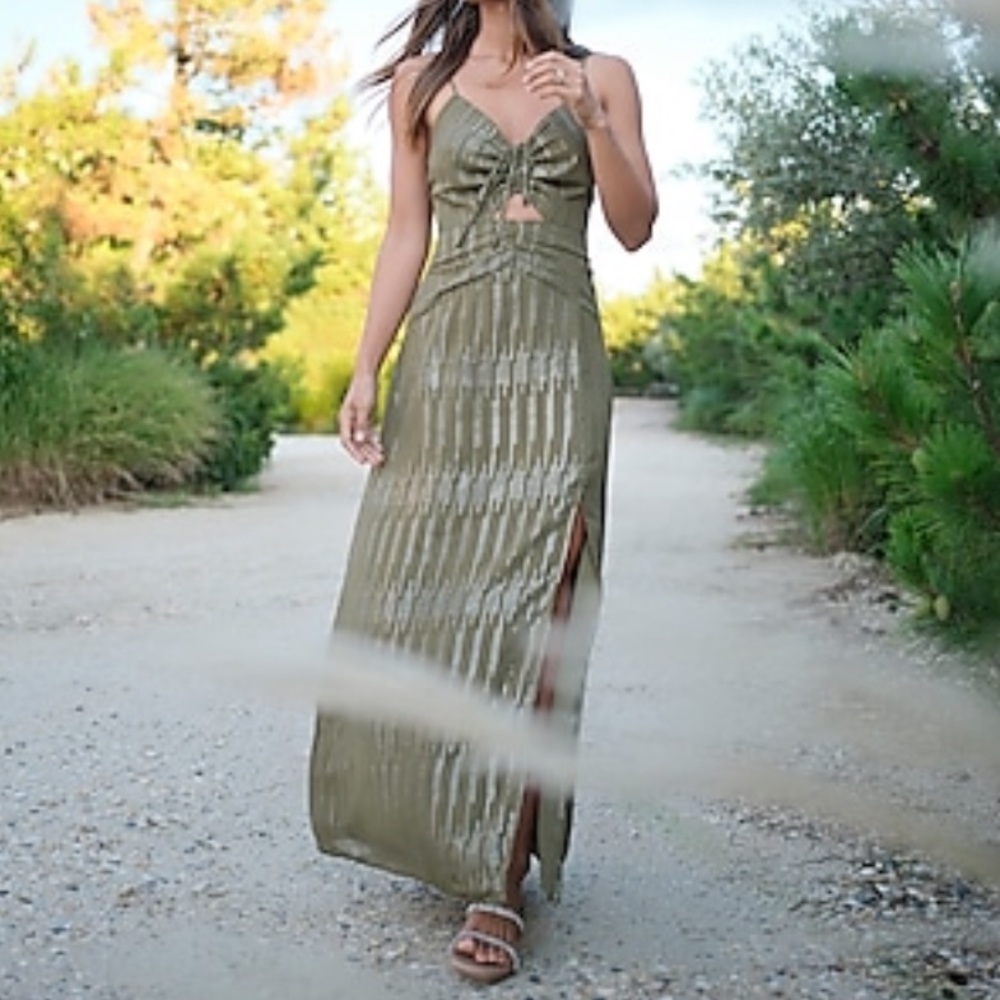 Express Maxi Ruched front Cutout dress olive green